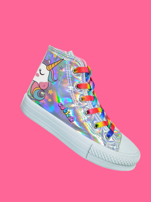 Kiddream Parlak Hologram Gökkuşağı Unicorn Model Fermuarlı Kız Çocuk Spor Ayakkabı Sneaker